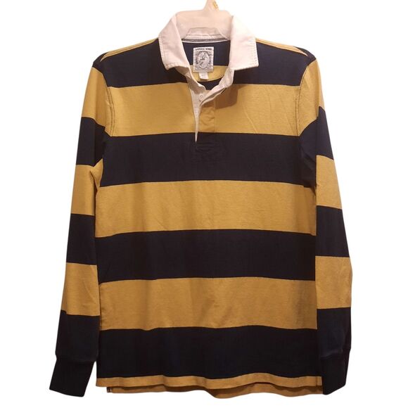 Vtg Lands End Rugby Shirt Mens Medium Blue Striped Heavy Cotton Polo Y2K Preppy - Picture 1 of 5